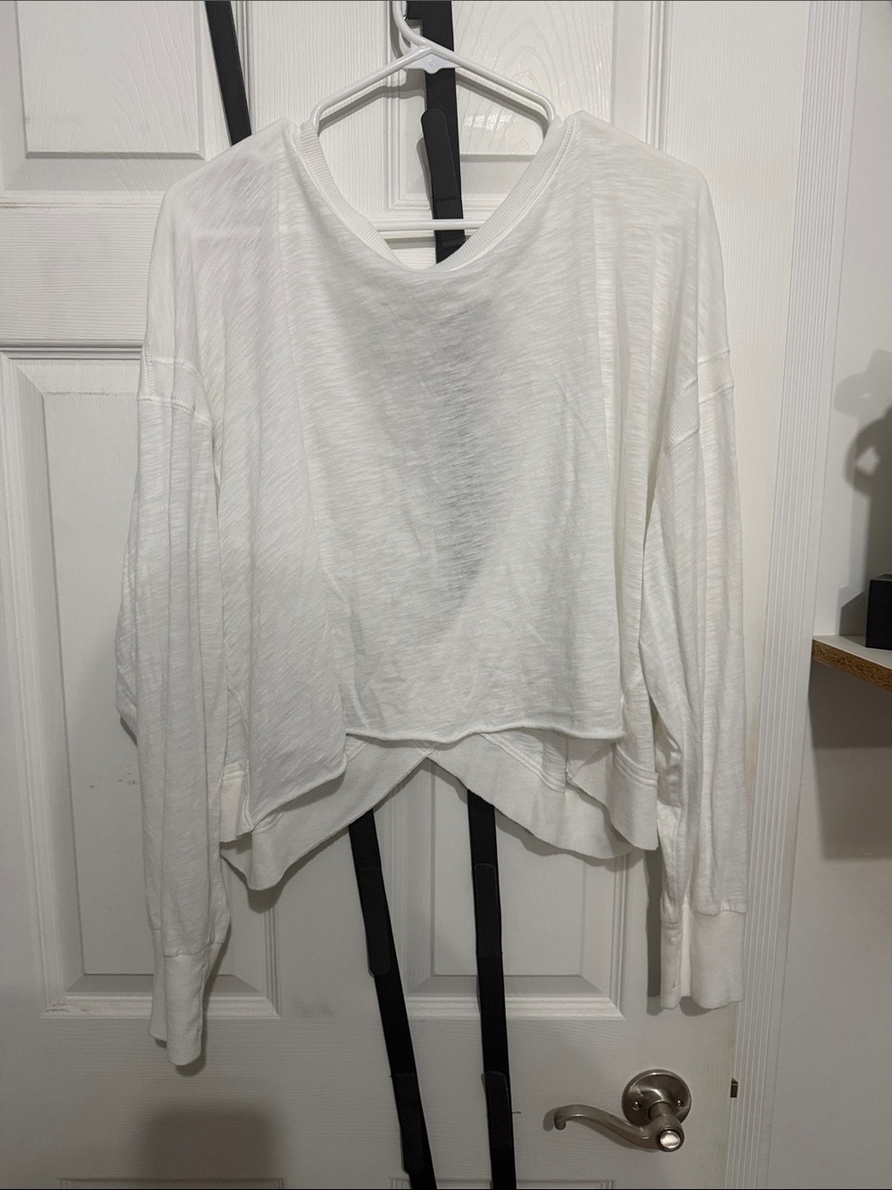 Free People White Cropped Long-Sleeve Pullover